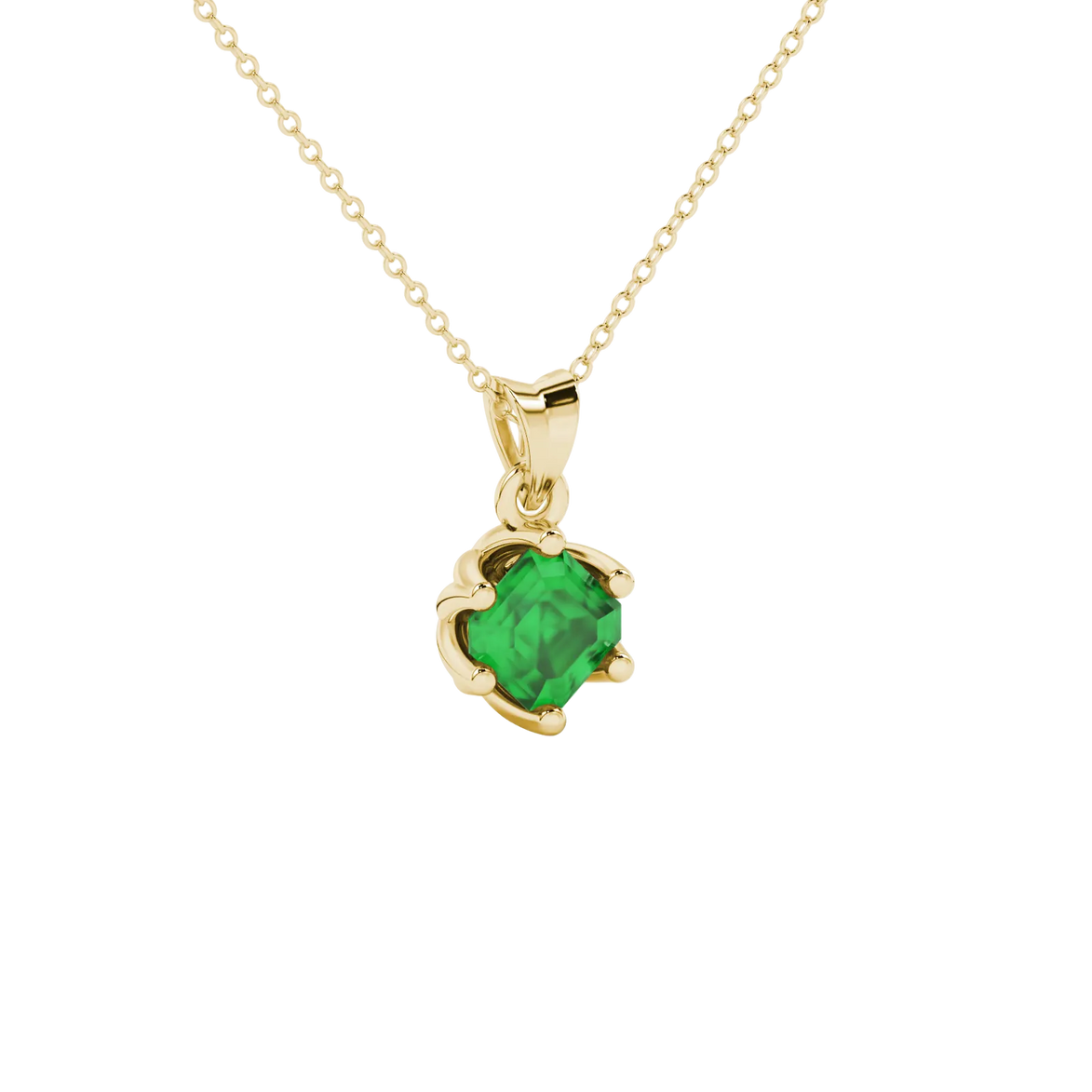 Asscher cut crown solitaire pendant in gold featuring a 5.00 MM gemstone secured in an elegant six-prong crown setting