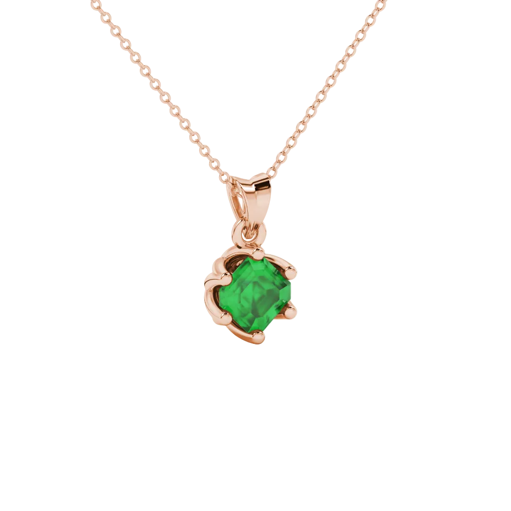 Asscher cut crown solitaire pendant in gold featuring a 5.00 MM gemstone secured in an elegant six-prong crown setting