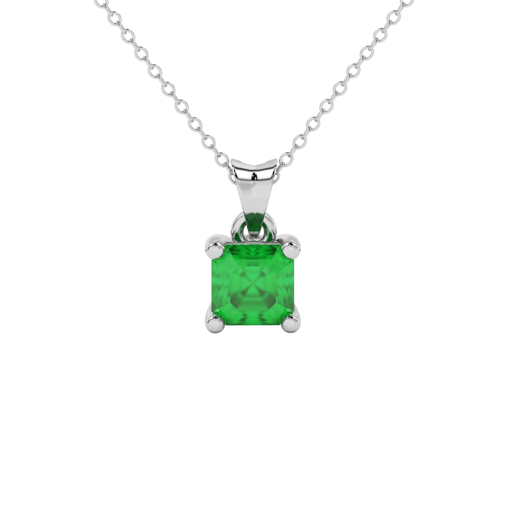 Green Asscher cut solitaire pendant in gold featuring a 5.00 MM gemstone in a four-prong basket setting