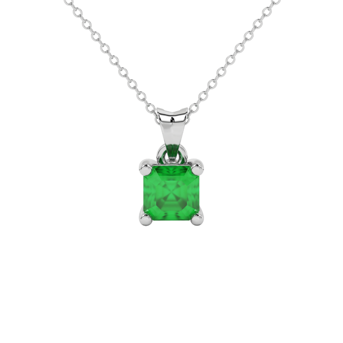 Green Asscher cut solitaire pendant in gold featuring a 5.00 MM gemstone in a four-prong basket setting