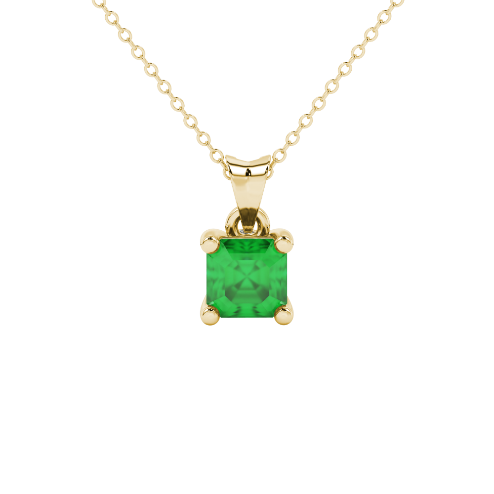 Green Asscher cut solitaire pendant in gold featuring a 5.00 MM gemstone in a four-prong basket setting