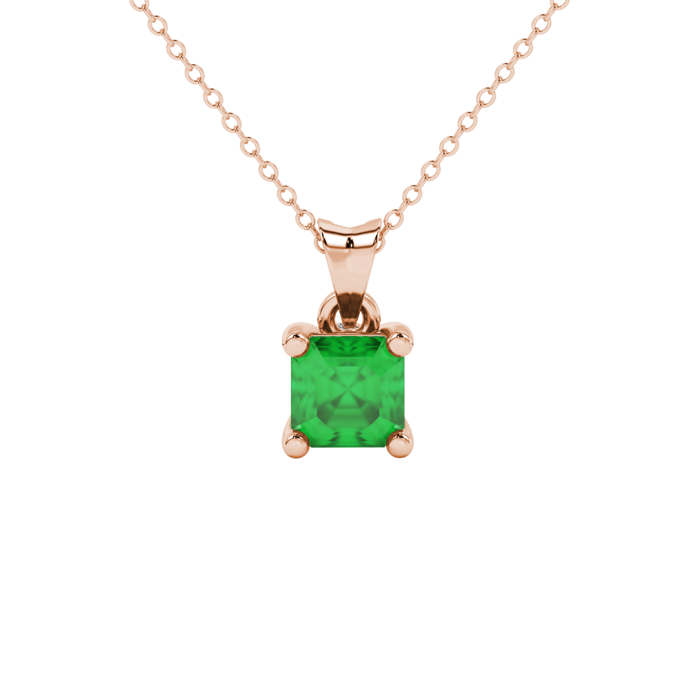 Green Asscher cut solitaire pendant in gold featuring a 5.00 MM gemstone in a four-prong basket setting