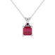 Red Asscher cut solitaire pendant in gold featuring a 5.00 MM gemstone in a four-prong basket setting