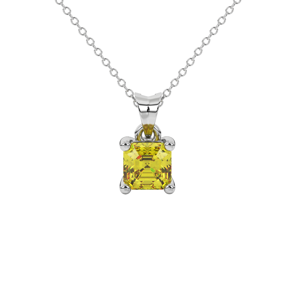 Yellow Asscher cut solitaire pendant in gold featuring a 5.00 MM gemstone in a four-prong basket setting