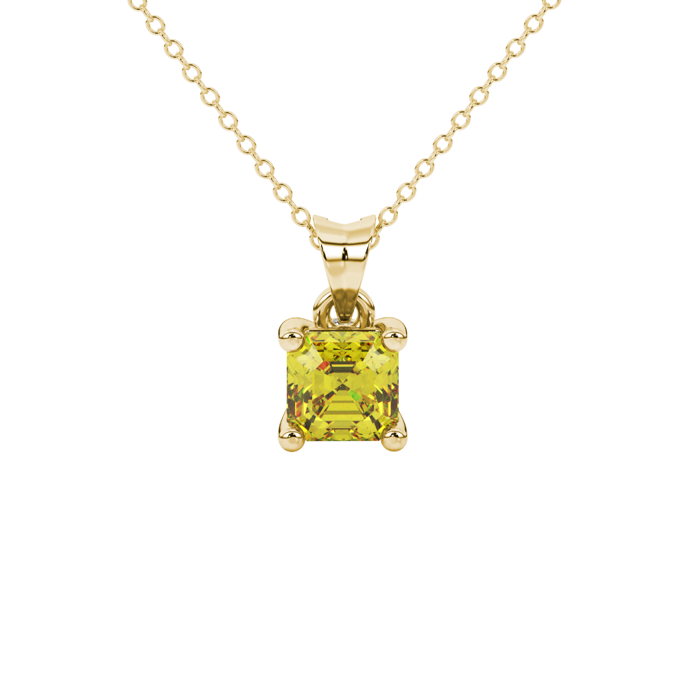 Yellow Asscher cut solitaire pendant in gold featuring a 5.00 MM gemstone in a four-prong basket setting
