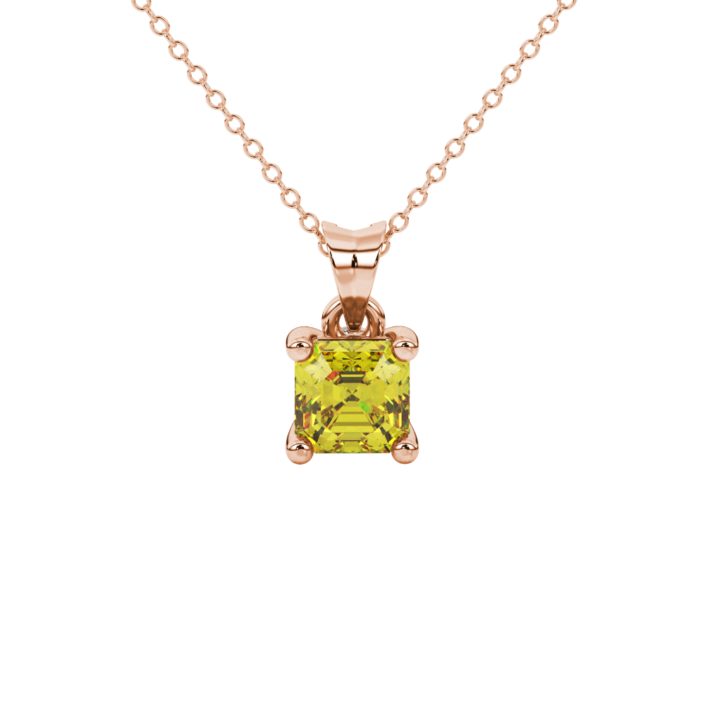 Yellow Asscher cut solitaire pendant in gold featuring a 5.00 MM gemstone in a four-prong basket setting