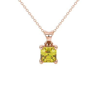 Yellow Asscher cut solitaire pendant in gold featuring a 5.00 MM gemstone in a four-prong basket setting