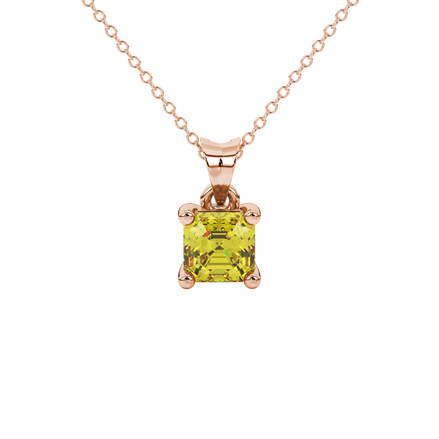 Yellow Asscher cut solitaire pendant in gold featuring a 5.00 MM gemstone in a four-prong basket setting