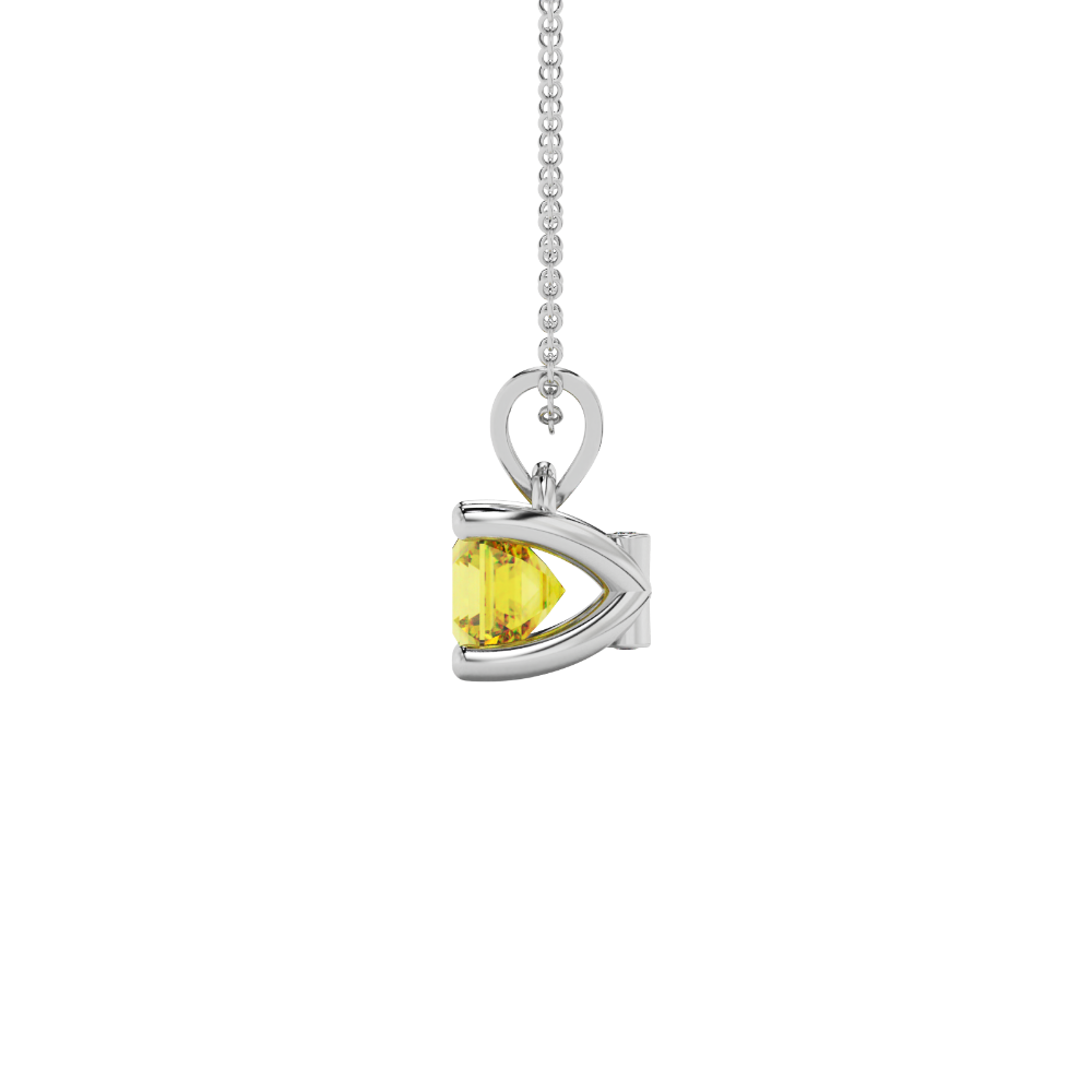 Yellow Asscher cut solitaire pendant in gold featuring a 5.00 MM gemstone in a four-prong basket setting