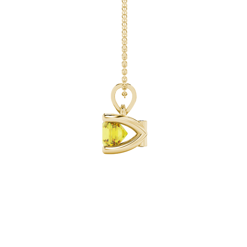 Yellow Asscher cut solitaire pendant in gold featuring a 5.00 MM gemstone in a four-prong basket setting