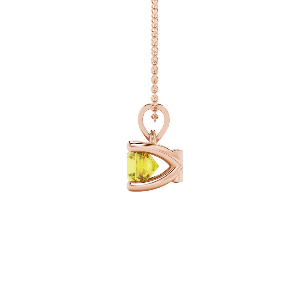 Yellow Asscher cut solitaire pendant in gold featuring a 5.00 MM gemstone in a four-prong basket setting