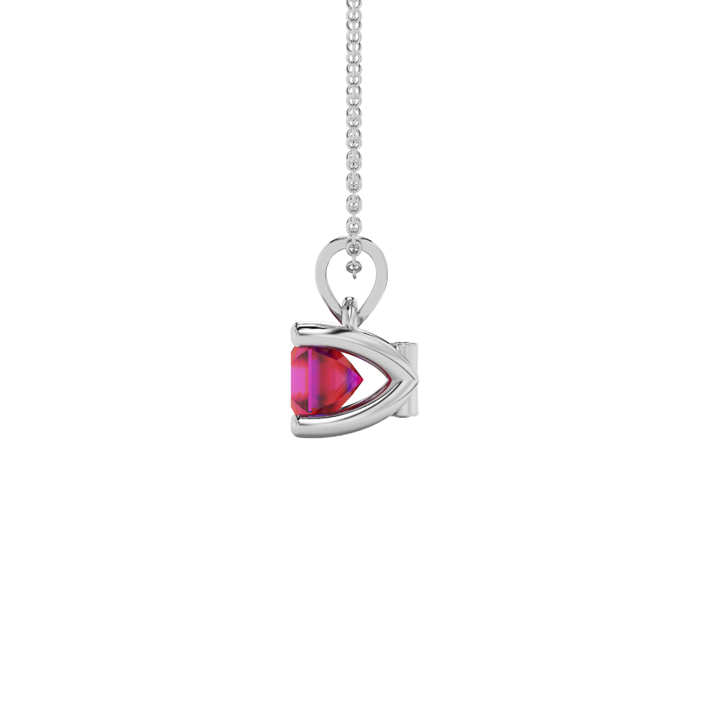 Red Asscher cut solitaire pendant in gold featuring a 5.00 MM gemstone in a four-prong basket setting