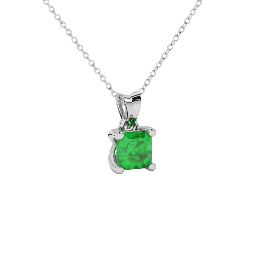 Green Asscher cut solitaire pendant in gold featuring a 5.00 MM gemstone in a four-prong basket setting