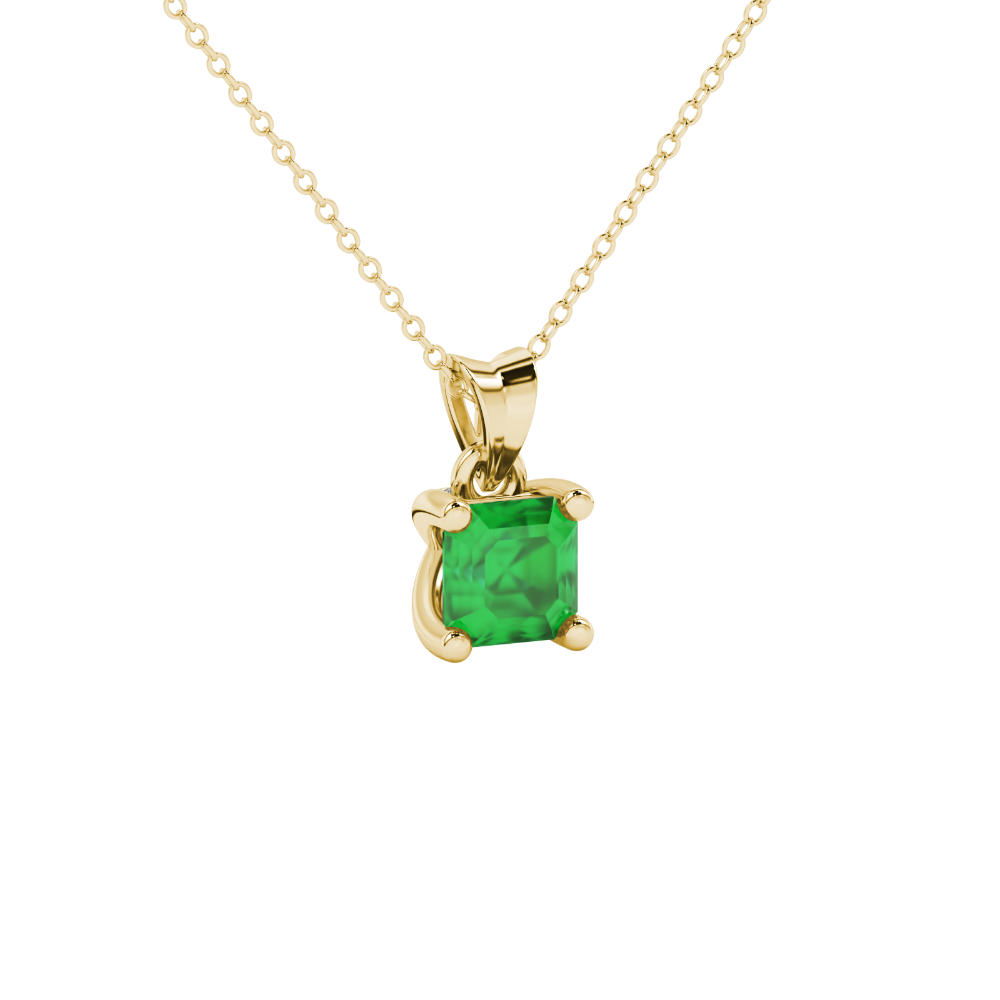 Green Asscher cut solitaire pendant in gold featuring a 5.00 MM gemstone in a four-prong basket setting