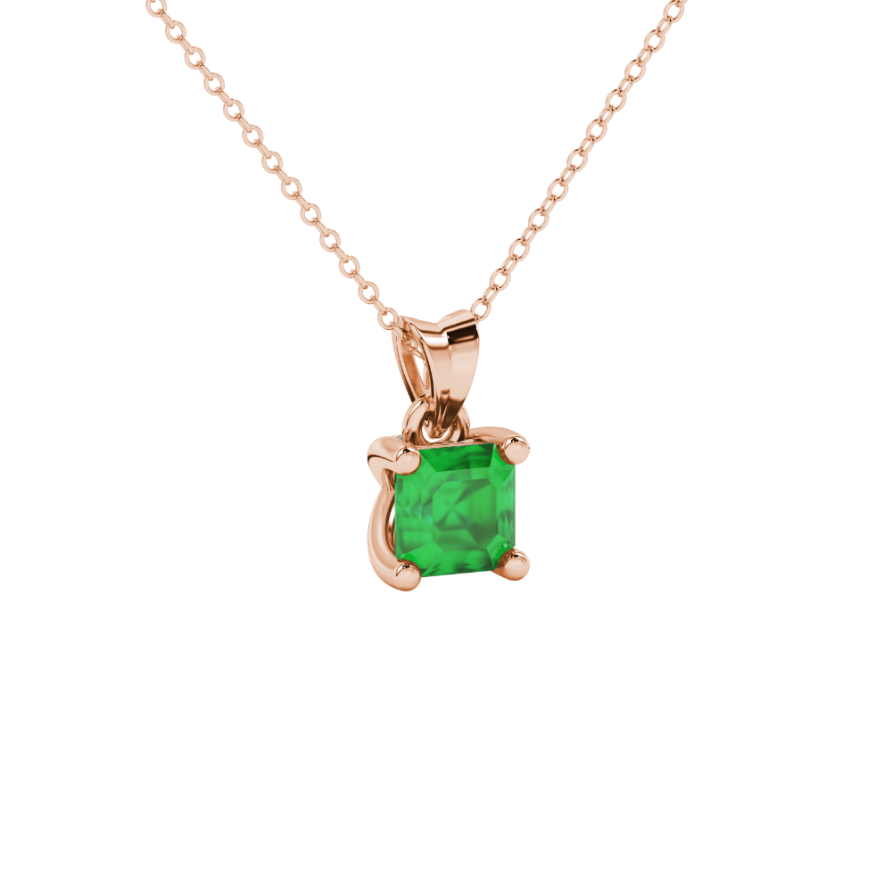 Green Asscher cut solitaire pendant in gold featuring a 5.00 MM gemstone in a four-prong basket setting