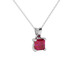 Red Asscher cut solitaire pendant in gold featuring a 5.00 MM gemstone in a four-prong basket setting