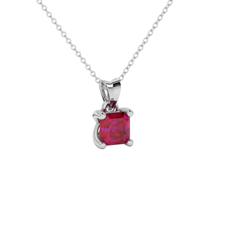raspberry red asscher bezel accent gemstone pendant in white gold