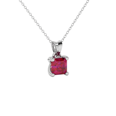 raspberry red asscher bezel accent gemstone pendant in white gold