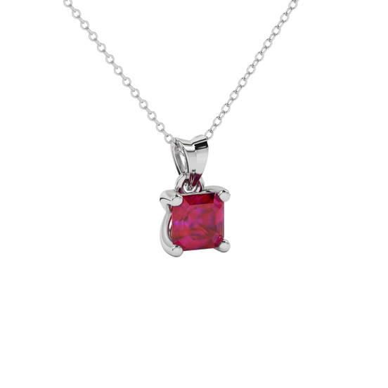 raspberry red asscher bezel accent gemstone pendant in white gold