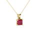 Red Asscher cut solitaire pendant in gold featuring a 5.00 MM gemstone in a four-prong basket setting