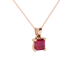 Red Asscher cut solitaire pendant in gold featuring a 5.00 MM gemstone in a four-prong basket setting