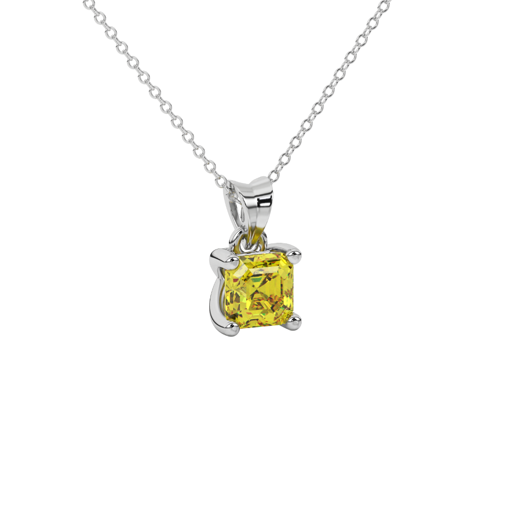 Yellow Asscher cut solitaire pendant in gold featuring a 5.00 MM gemstone in a four-prong basket setting