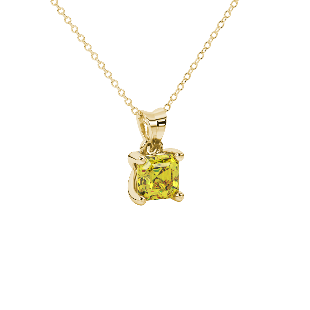 Yellow Asscher cut solitaire pendant in gold featuring a 5.00 MM gemstone in a four-prong basket setting