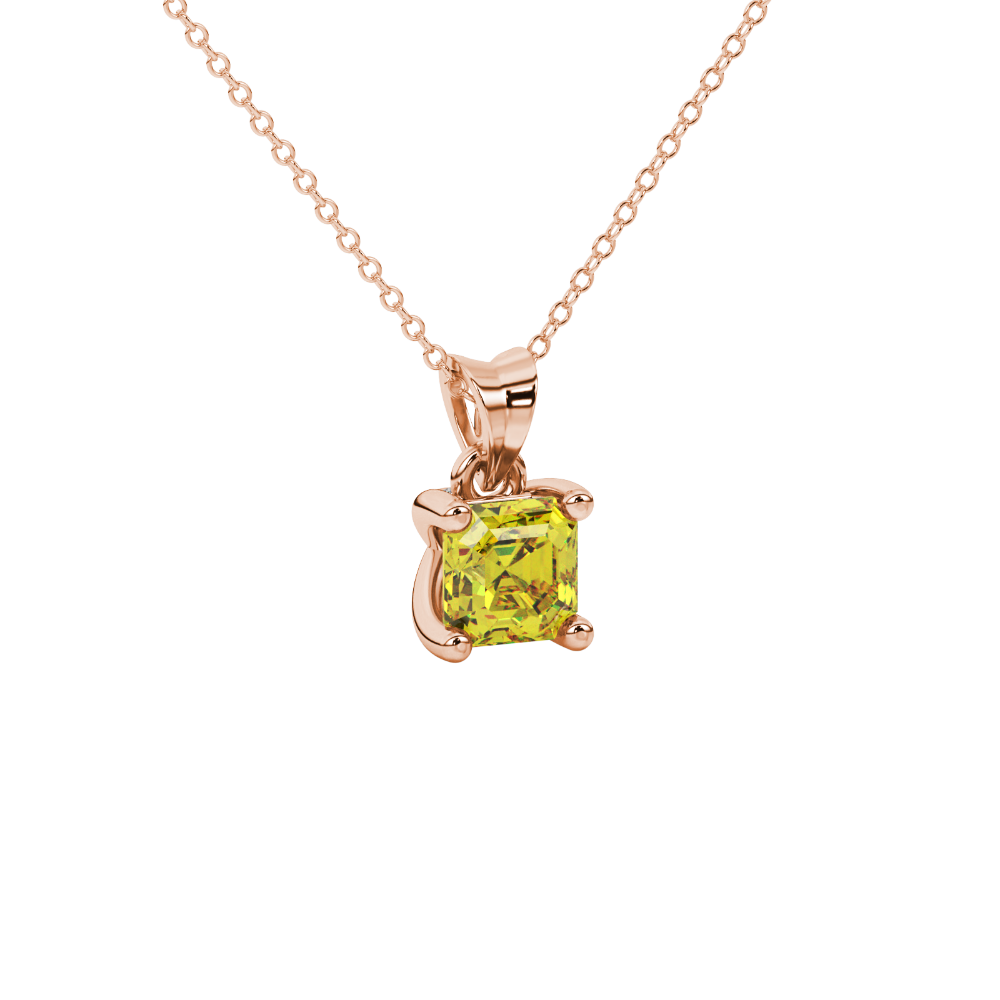 Yellow Asscher cut solitaire pendant in gold featuring a 5.00 MM gemstone in a four-prong basket setting