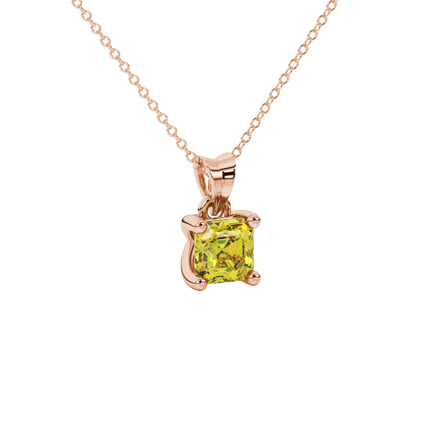 Yellow Asscher cut solitaire pendant in gold featuring a 5.00 MM gemstone in a four-prong basket setting