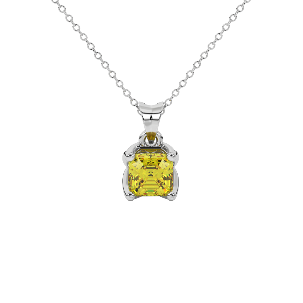 Yellow Asscher cut solitaire pendant in gold featuring a 5.00 MM gemstone in a floral-inspired four-prong petal setting