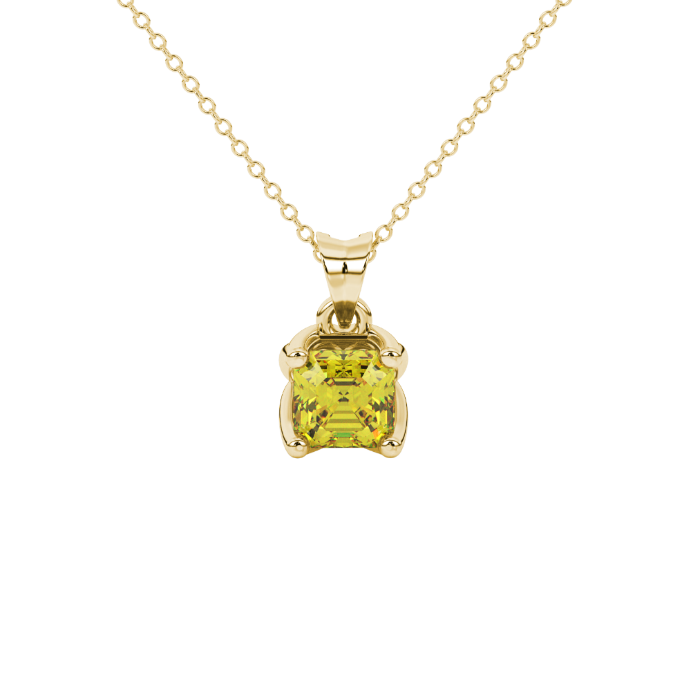 Yellow Asscher cut solitaire pendant in gold featuring a 5.00 MM gemstone in a floral-inspired four-prong petal setting