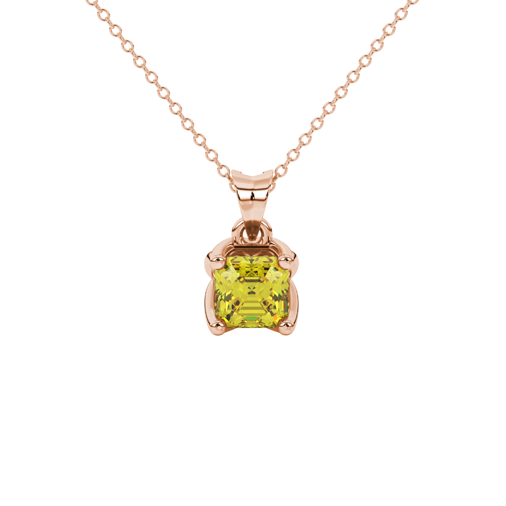 Yellow Asscher cut solitaire pendant in gold featuring a 5.00 MM gemstone in a floral-inspired four-prong petal setting