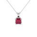 Red Asscher cut solitaire pendant in gold featuring a 5.00 MM gemstone in a floral-inspired four-prong petal setting