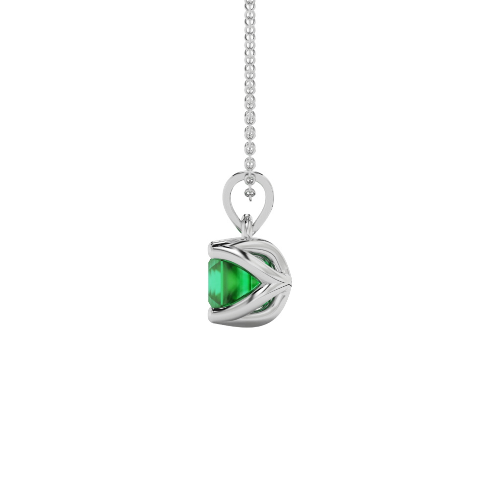 Green Asscher cut solitaire pendant in gold featuring a 5.00 MM gemstone in a floral-inspired four-prong petal setting