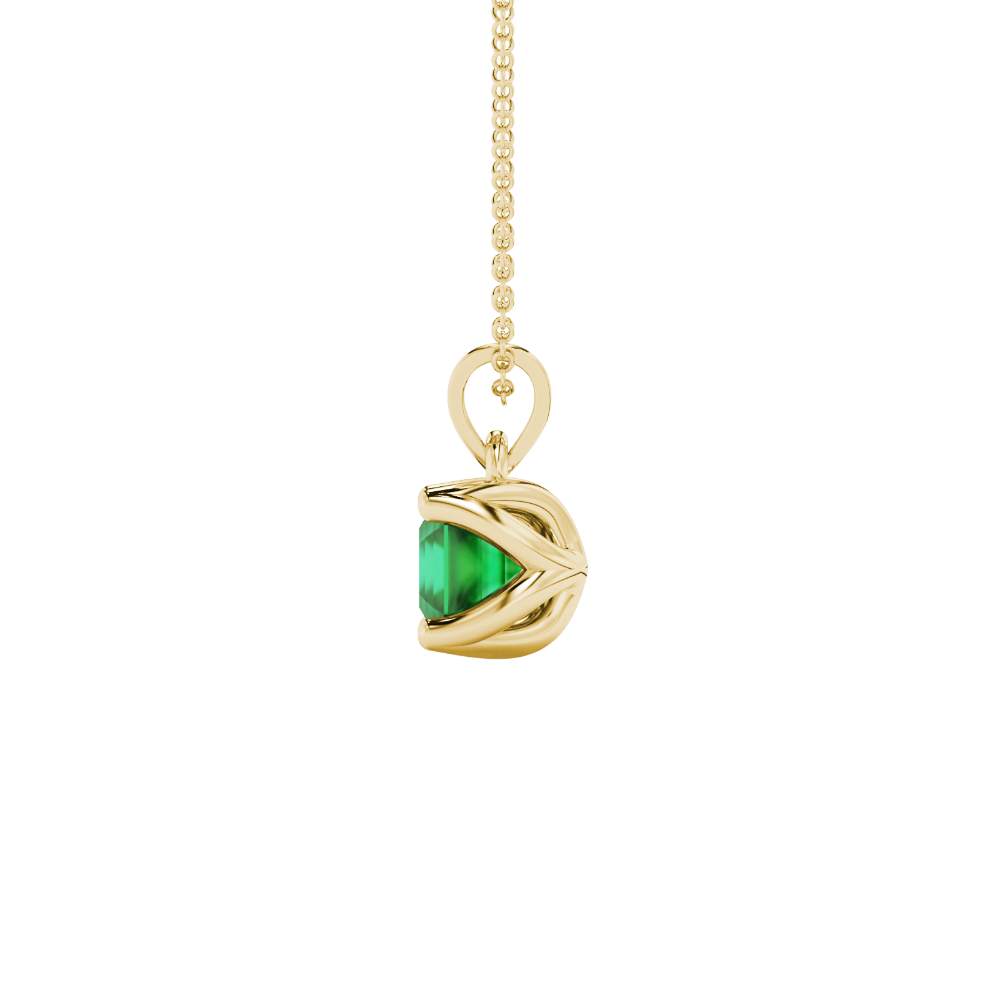 Green Asscher cut solitaire pendant in gold featuring a 5.00 MM gemstone in a floral-inspired four-prong petal setting