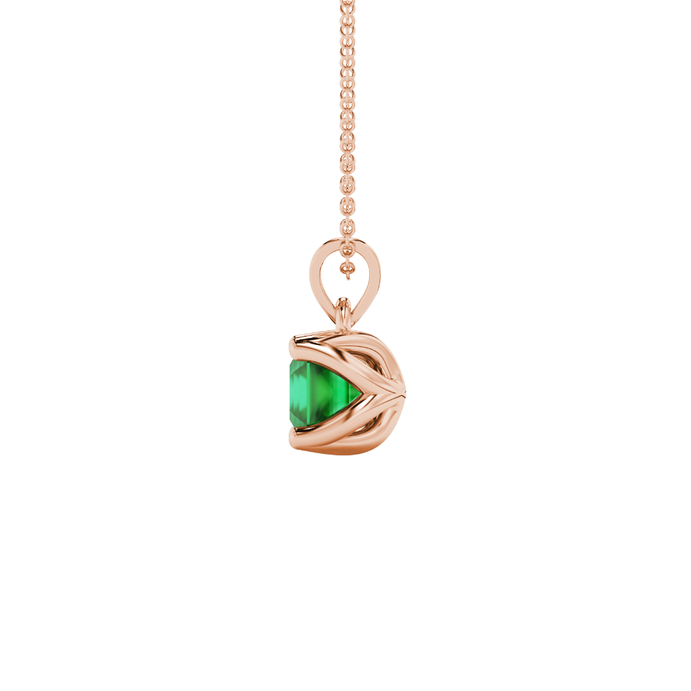 Green Asscher cut solitaire pendant in gold featuring a 5.00 MM gemstone in a floral-inspired four-prong petal setting