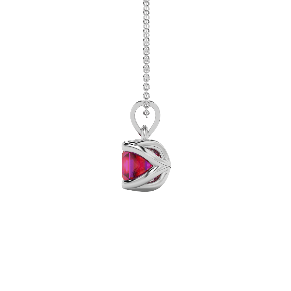 Red Asscher cut solitaire pendant in gold featuring a 5.00 MM gemstone in a floral-inspired four-prong petal setting