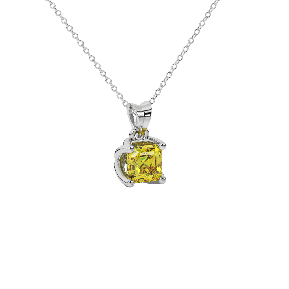 Yellow Asscher cut solitaire pendant in gold featuring a 5.00 MM gemstone in a floral-inspired four-prong petal setting