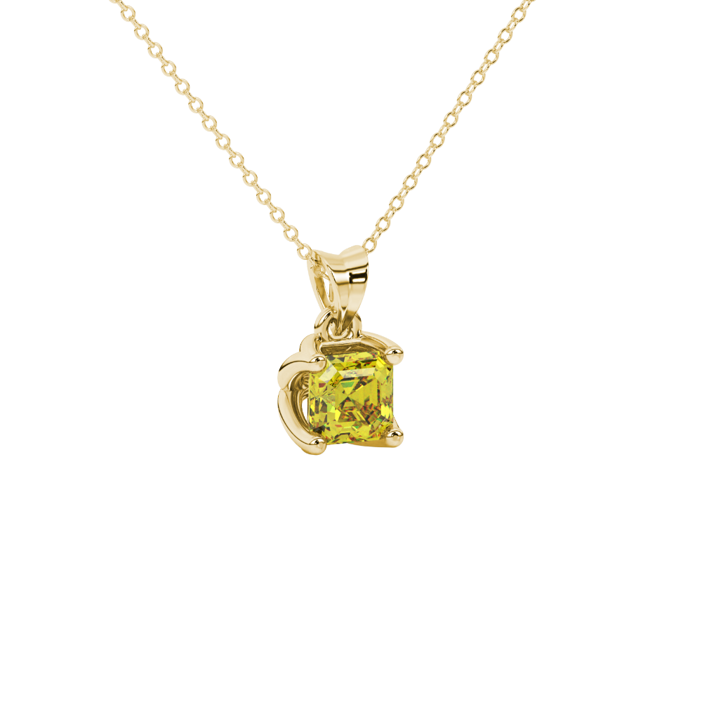 Yellow Asscher cut solitaire pendant in gold featuring a 5.00 MM gemstone in a floral-inspired four-prong petal setting