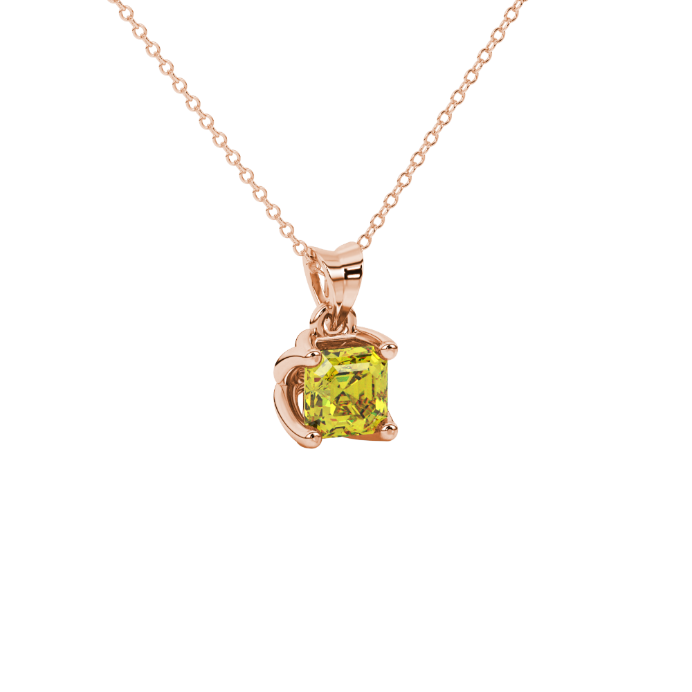 Yellow Asscher cut solitaire pendant in gold featuring a 5.00 MM gemstone in a floral-inspired four-prong petal setting