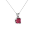 Red Asscher cut solitaire pendant in gold featuring a 5.00 MM gemstone in a floral-inspired four-prong petal setting