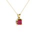 Red Asscher cut solitaire pendant in gold featuring a 5.00 MM gemstone in a floral-inspired four-prong petal setting