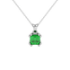 Green Asscher cut gemstone pendant in gold featuring a crown-inspired eight-prong solitaire setting