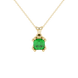 Green Asscher cut gemstone pendant in gold featuring a crown-inspired eight-prong solitaire setting