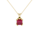 Red Asscher cut gemstone pendant in gold featuring a crown-inspired eight-prong solitaire setting