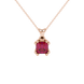 Red Asscher cut gemstone pendant in gold featuring a crown-inspired eight-prong solitaire setting