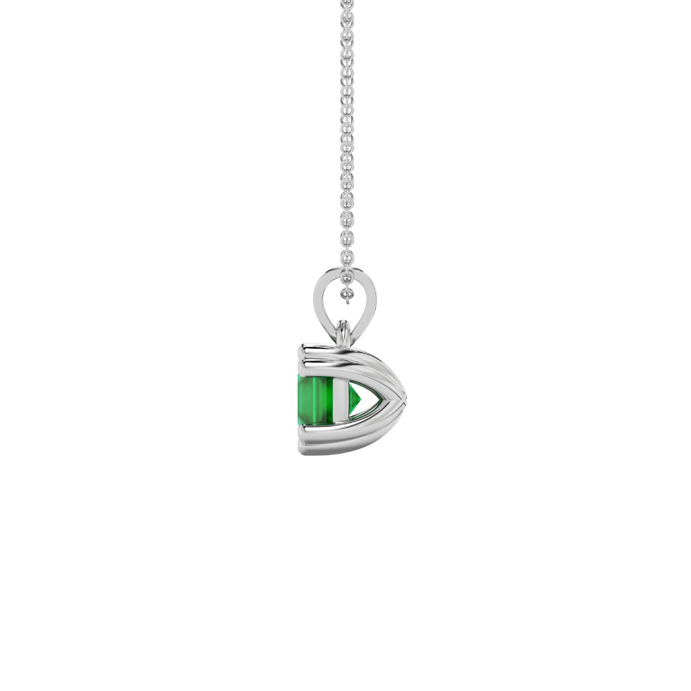 Green Asscher cut gemstone pendant in gold featuring a crown-inspired eight-prong solitaire setting