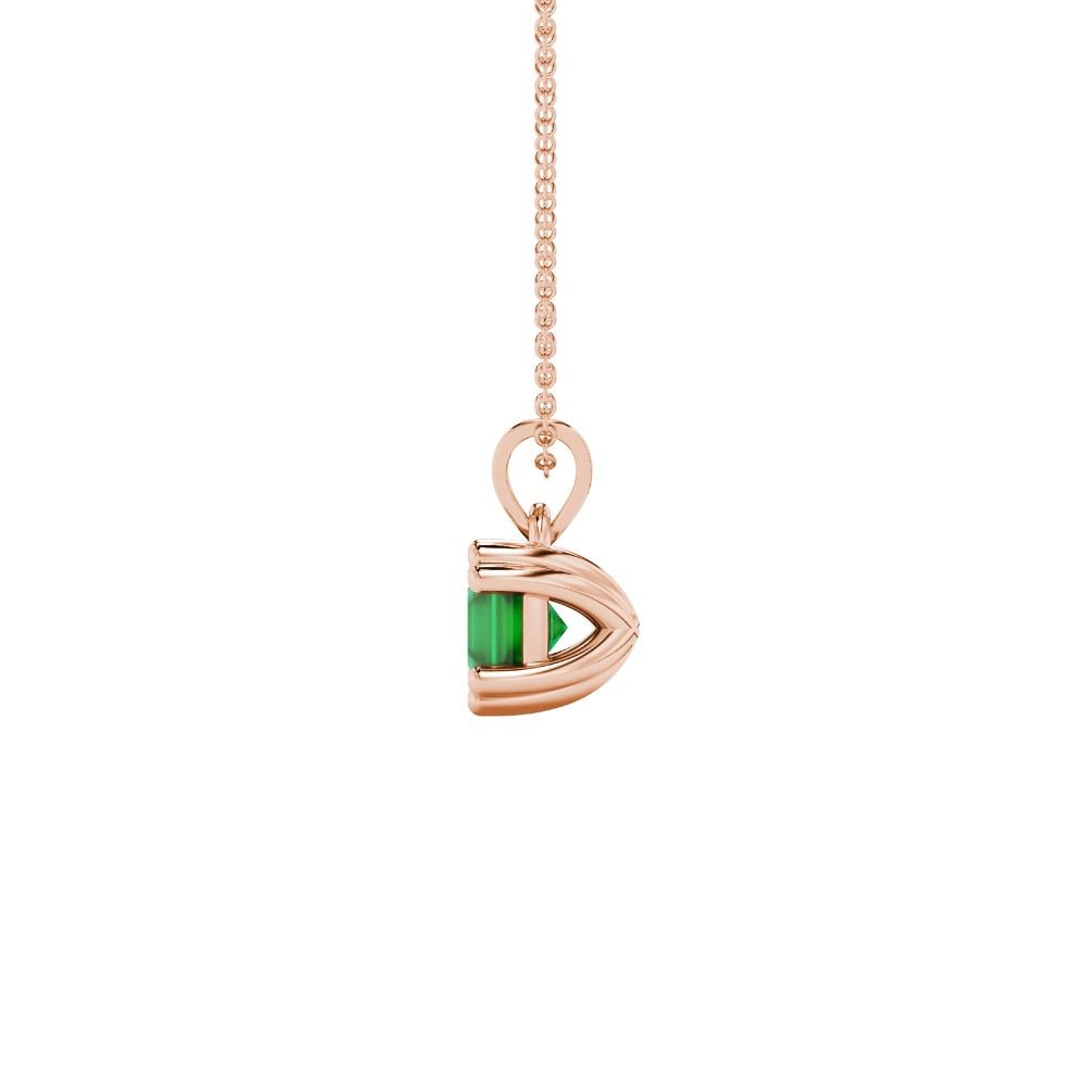 Green Asscher cut gemstone pendant in gold featuring a crown-inspired eight-prong solitaire setting