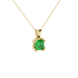 Green Asscher cut gemstone pendant in gold featuring a crown-inspired eight-prong solitaire setting