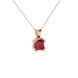 Red Asscher cut gemstone pendant in gold featuring a crown-inspired eight-prong solitaire setting